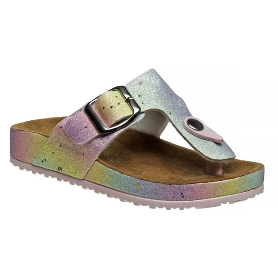 Kensie Girl Thong Flat Heel Kids Cork Sole Flip-Flops with Buckle Strap - Pink , 4