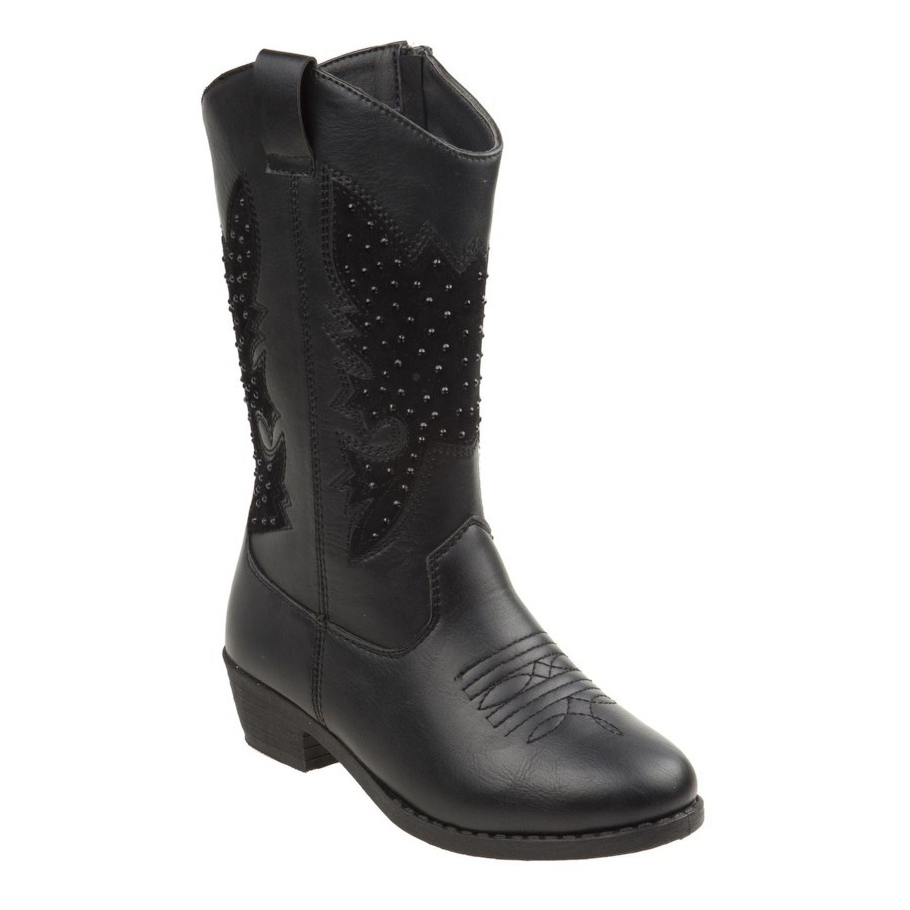 Zip-up Heel Cowgirl Boots - Black Rhinestone, 3