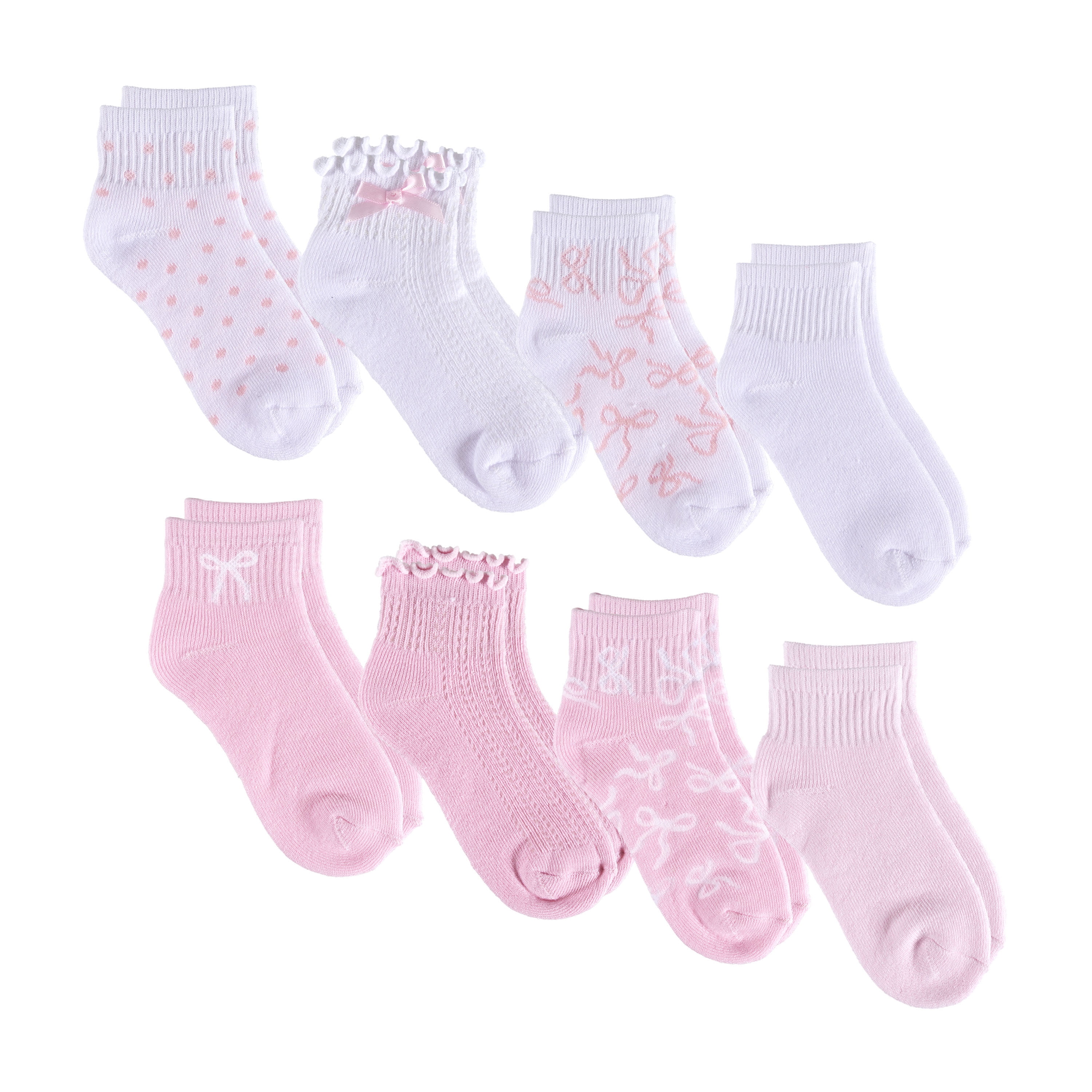 Kensie Girls Full Cushion Quarter Kids Socks (8-Pack) – 3D Bow