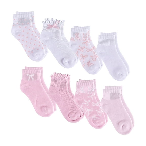Kensie Girls Full Cushion Quarter Sock (8-Pack) – 3D Bow