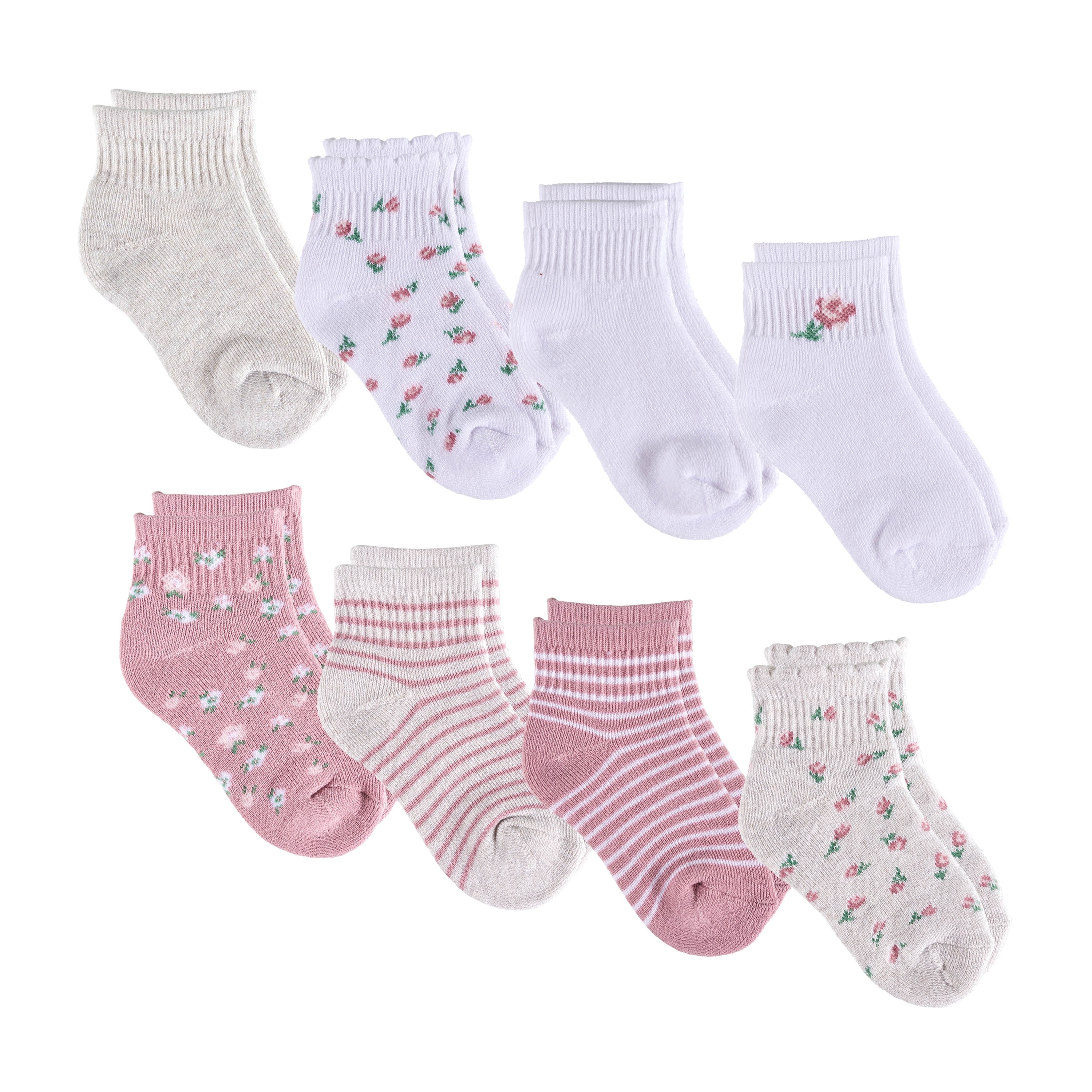 Kensie Girls Full Cushion Quarter Kids Socks (8-Pack) – Rose Scallop