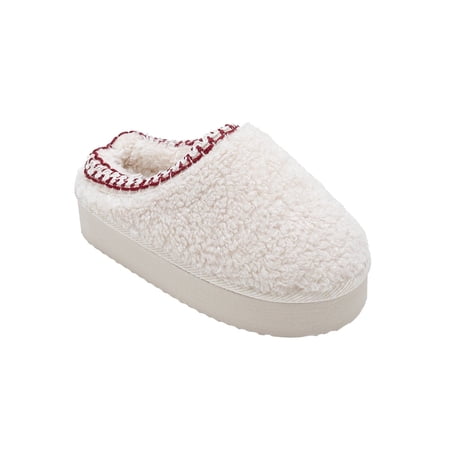 Kensie Girls' Sherpa Slippers – Fuzzy Indoor House Slippers for Kids, Cozy Slip-On Warm Shoes for Little Kid/Big Kid