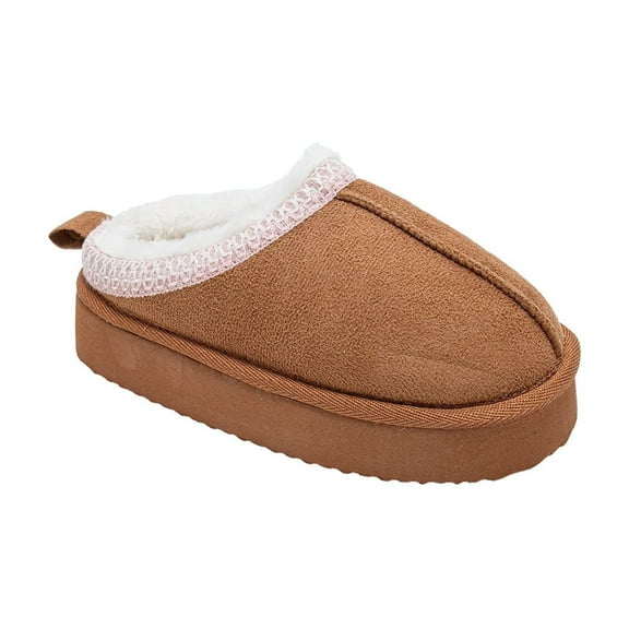 Kensie Girls' Sherpa Slippers – Fuzzy Indoor House Slippers for Kids, Cozy Slip-On Warm Shoes for Little Kid/Big Kid