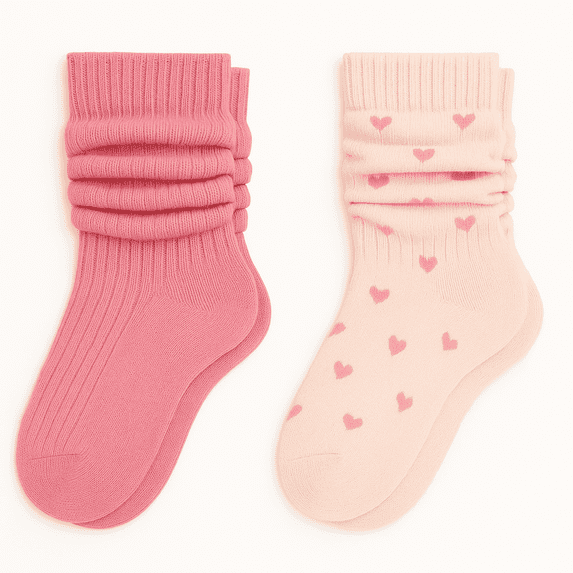 Kensie Girls Super Soft Slouchy Kids Socks (2-Pack) – Pink Hearts
