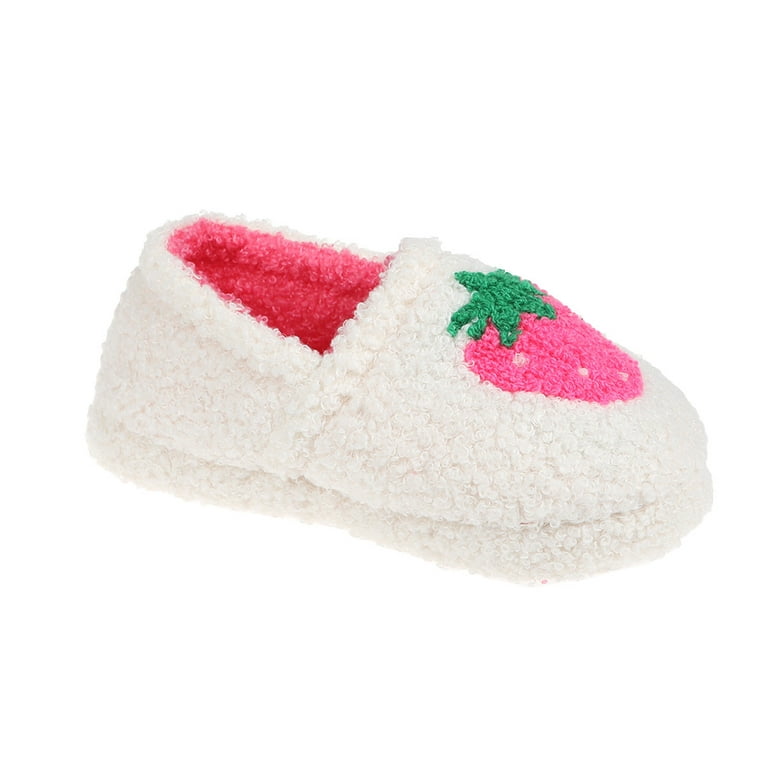 Kensie Toddler Girl s Warm Sherpa Little Girls Fuzzy Slippers Cute Stuff for Kids with Cute Patch Toddler Shoes for Girls Ivory 5 6