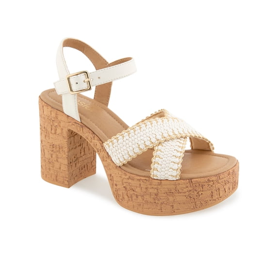 Kensie Women's Sanya Raffia Platform Heeled Sandal