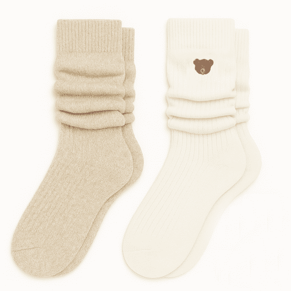 Kensie Girls Super Soft Slouchy Kids Socks (2-Pack) – Oat Bear