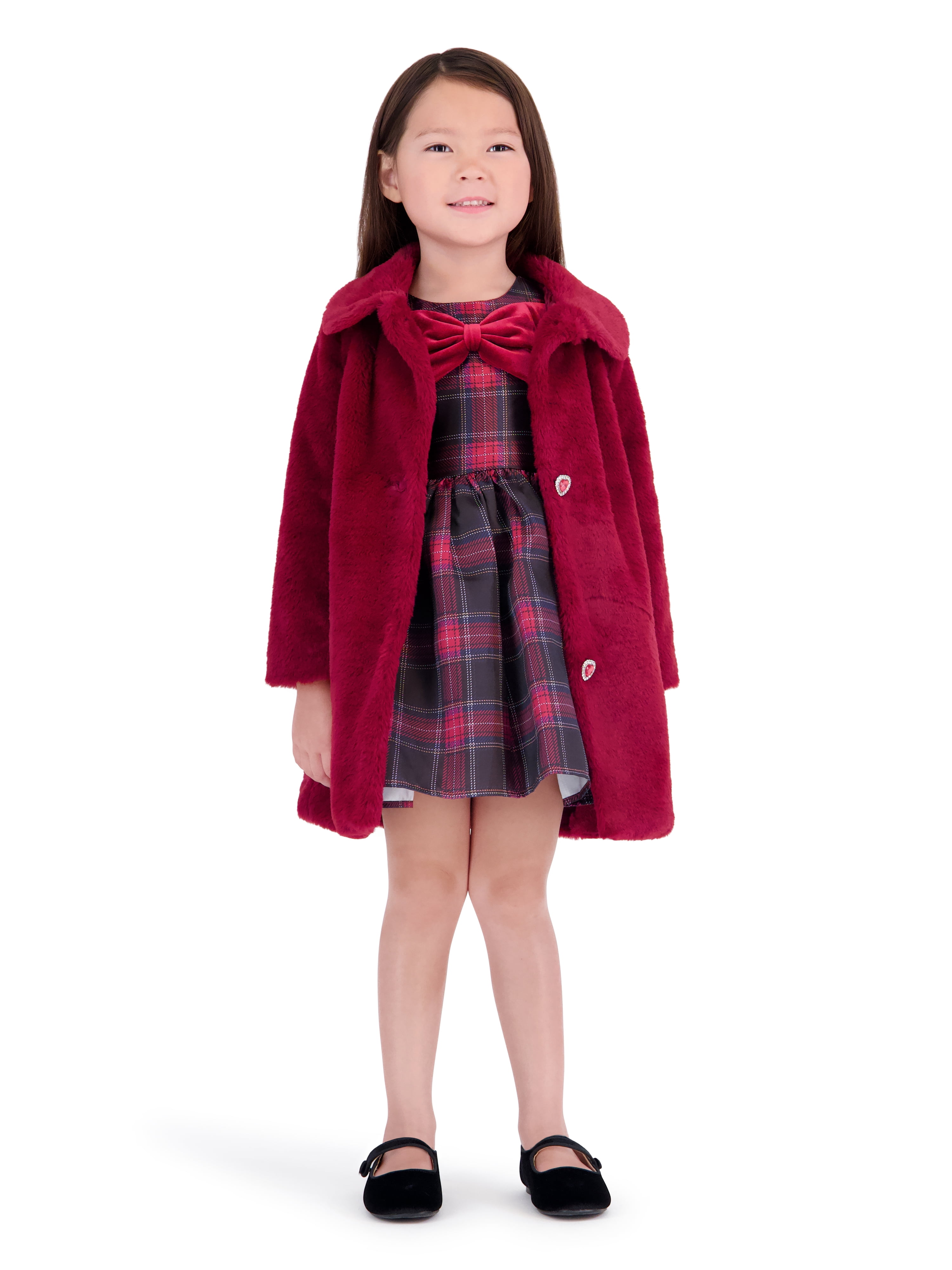 Kensie Toddler Girl Sleeveless Plaid Dress and Velvet Coat Set, Sizes 12 Months-3T