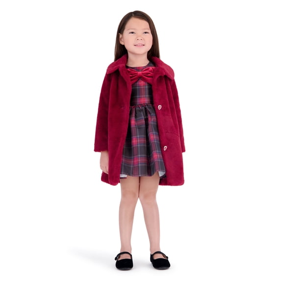 Kensie Toddler Girl Sleeveless Plaid Dress and Velvet Coat Set, Sizes 12 Months-3T