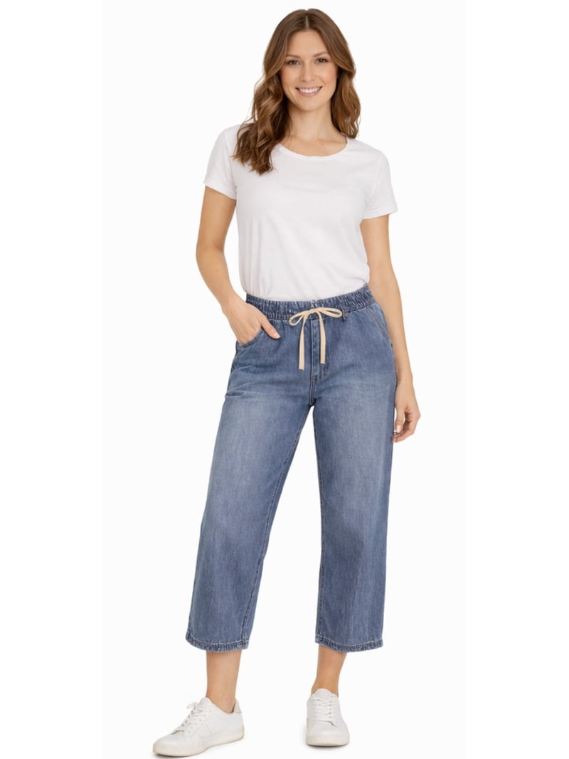 Kensie Woman's Drawstring Cropped Jeans - Dark Blue Wash - Small