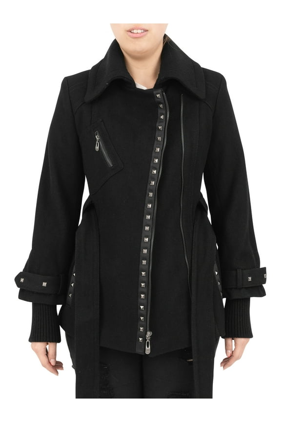 Women's Asymmetrical Belted Wool Moto Jacket