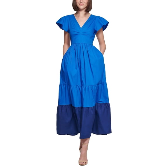 Kensie Women's Blue Cotton Colorblock Maxi Dress