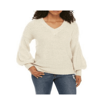 Kensie Women's Fuzzy Boucle Sweater Sweater White Size S