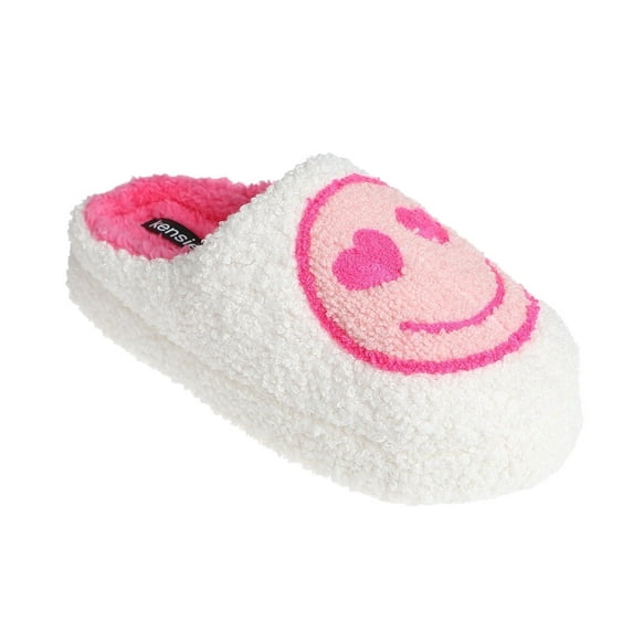 Kensie Women's Fuzzy Smiley Face Slipper, Comfy Indoor Outdoor Closed Toe House Slippers for Women