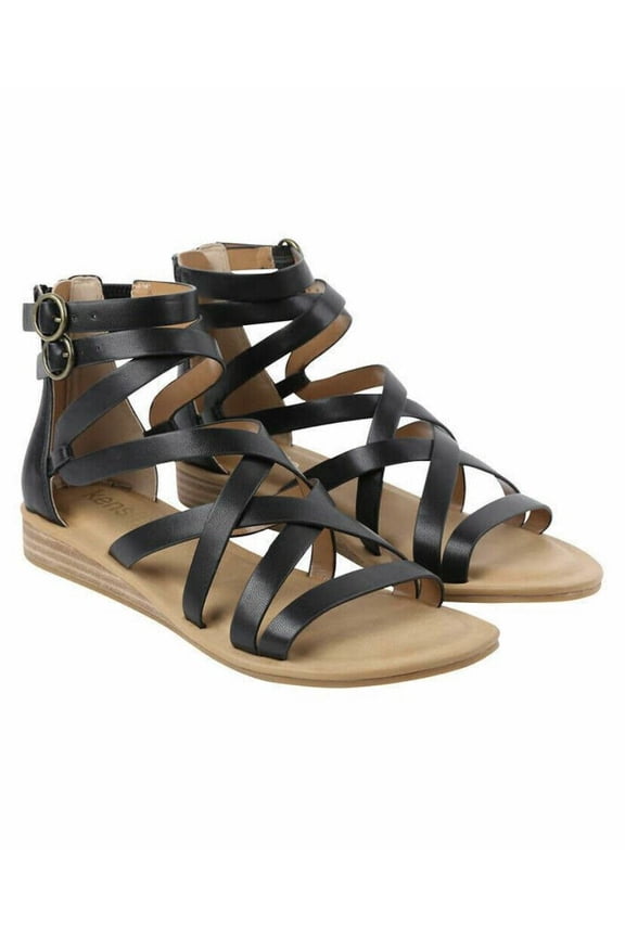 Women's Gladiator Strap Sandal Flat Fisherman Open Toe Cross Strappy Sandals (6, Black)