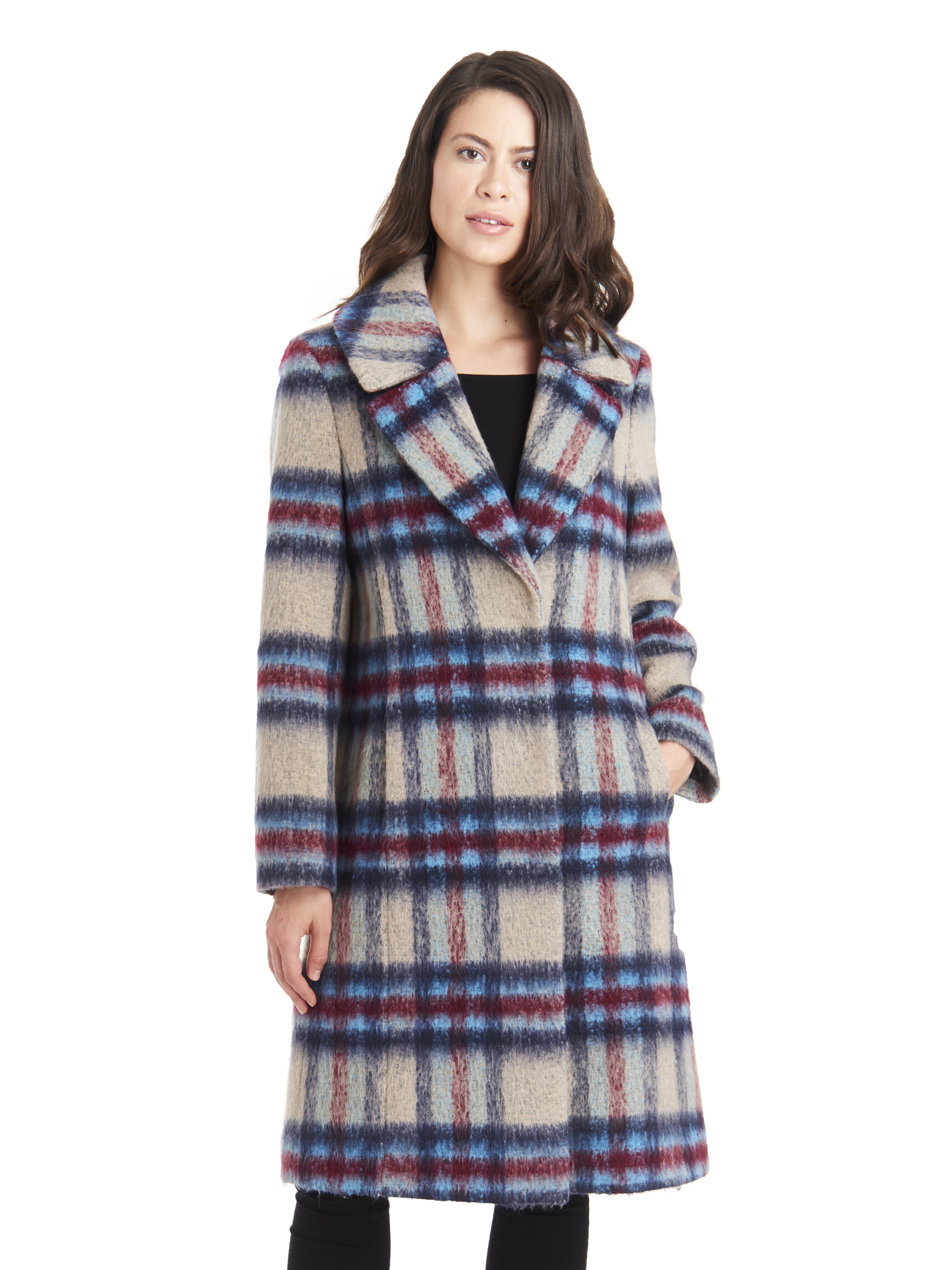 Kensie Women s Long Plaid Coat Walmart