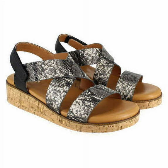Kensie Women's Palermo Wedge Strappy Sandal, Black Snake 7.5