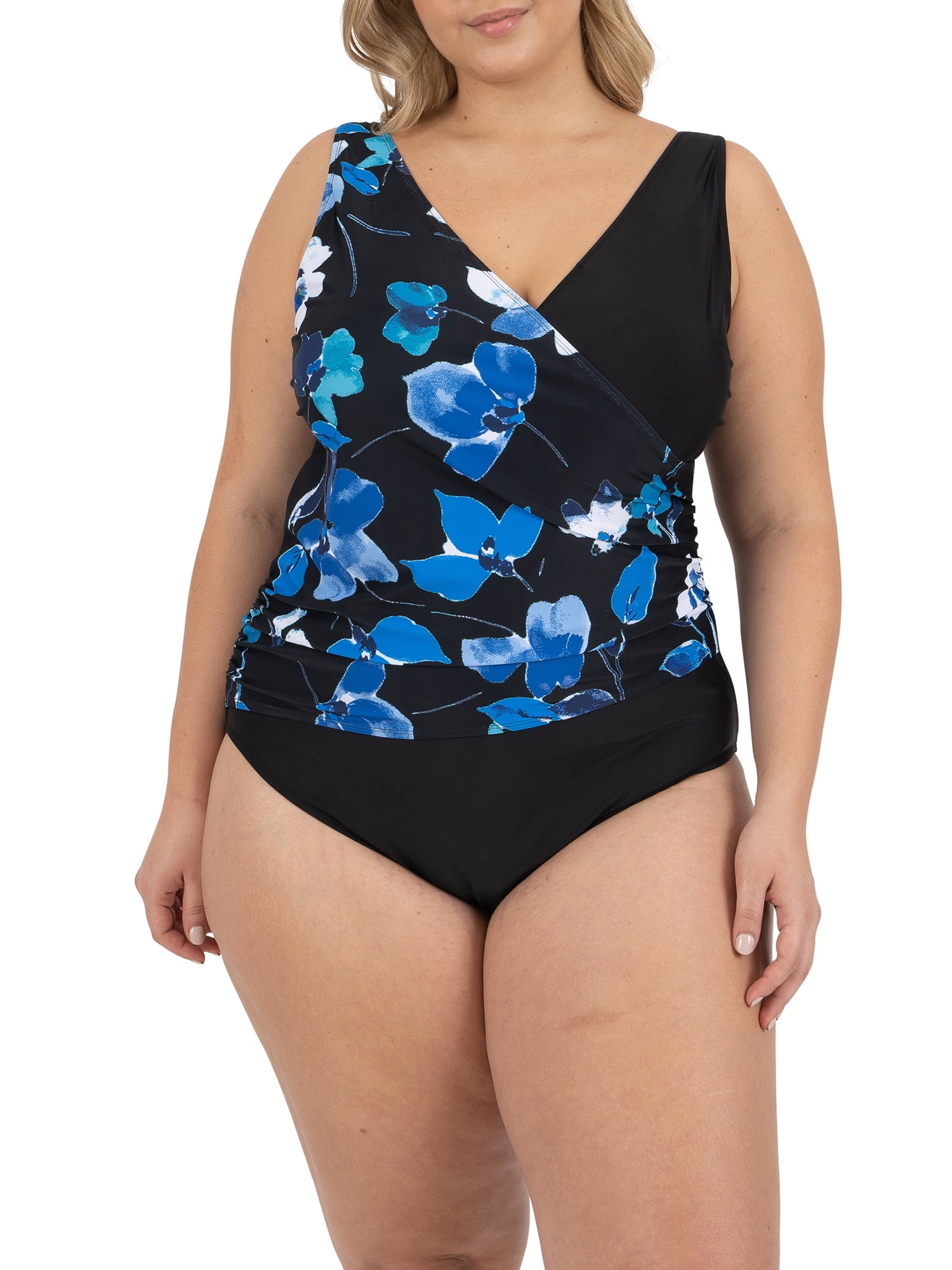Kensie Women s Plus Floral Wrap One Piece Swimsuit Walmart