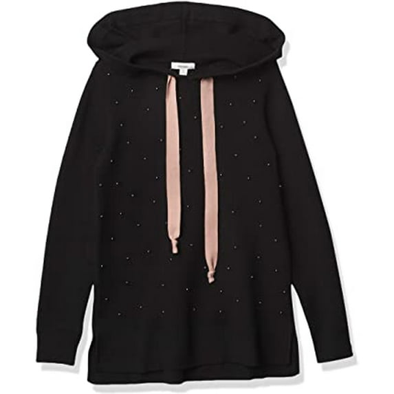Kensie Women's Viscose Blend Hooded Pearl Sweater, Black, S