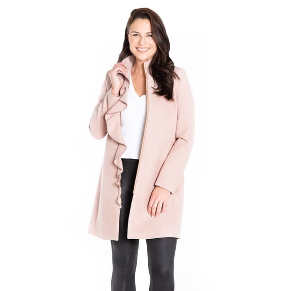 Kensie Women's Wool Blend Front Ruffle Coat
