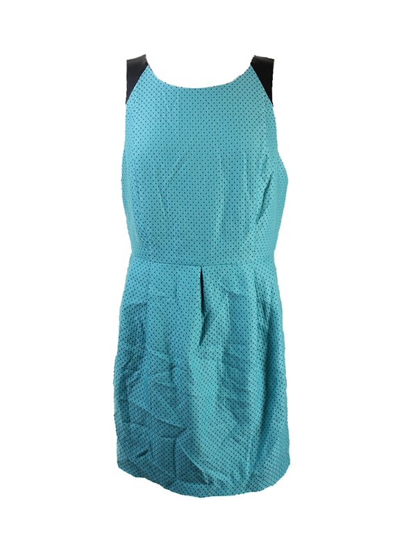 Womens Aqua Sleeveless Pleather-Trim Pin Dot Jacquard Dress S