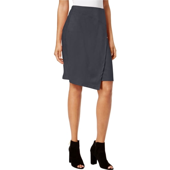Kensie Womens Asymmetrical Wrap Skirt, Grey, Large