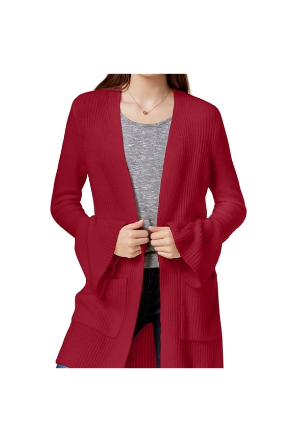 Womens Bell Sleeve Cardigan Sweater, Red, Small