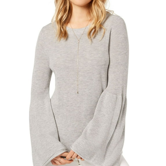 Kensie Womens Bell Sleeve Pullover Sweater, Grey, Medium