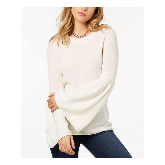 Kensie Womens Bell Sleeve Pullover Sweater, White, X-Small