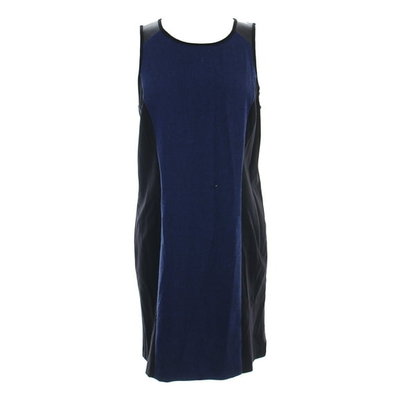 Kensie Womens Blue Sleeveless Mixed-Media Colorblocked Sheath Dress L