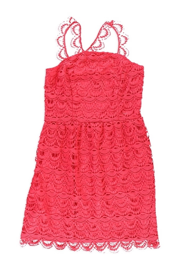Womens Crochet Sheath A-line Dress, Pink, Medium