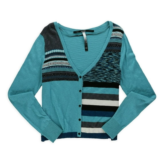 Kensie Womens Cropped Knit Cardigan Sweater, Green, Medium