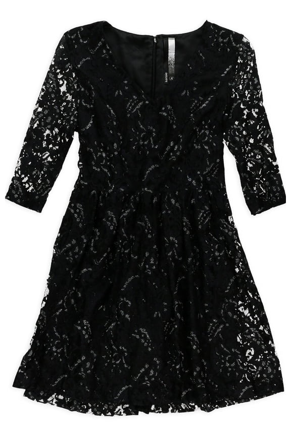 Womens Flare Lace A-line Dress, Black, Medium