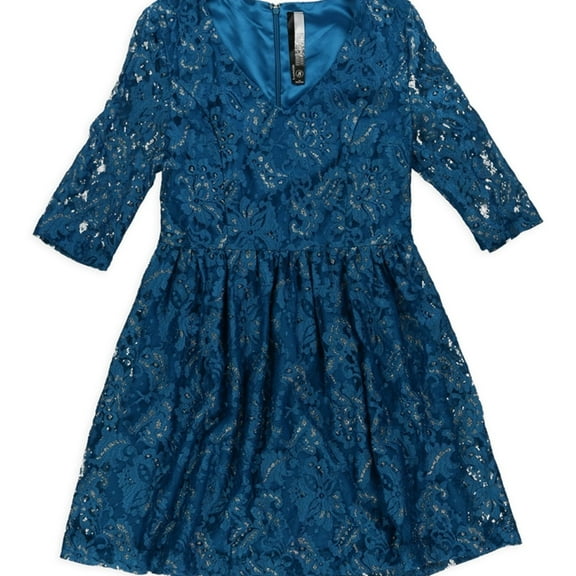 Kensie Womens Flare Lace A-line Dress, Blue, Medium