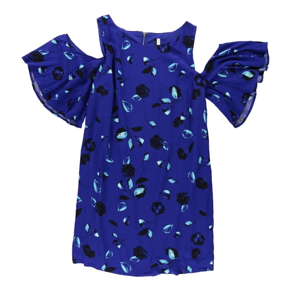 Kensie Womens Floating Petals Shift Dress, Blue, X-Large