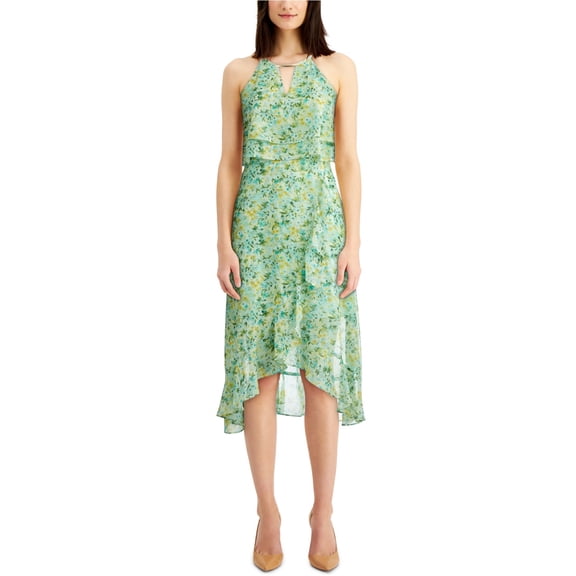 Kensie Womens Floral Midi Layered Dress, Green, 6