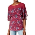 thumbnail image 1 of Kensie Womens Flounce Knit Blouse, Red, Medium, 1 of 3