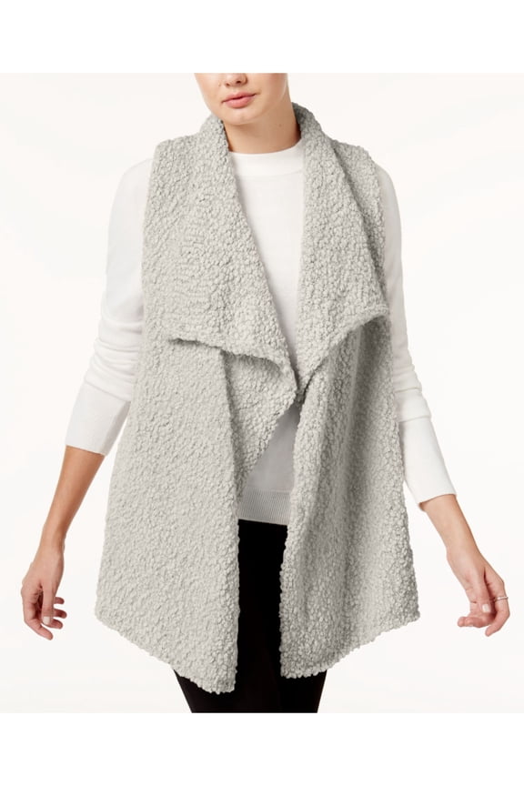 Womens Fuzzy Fashion Vest, Off-White, Large