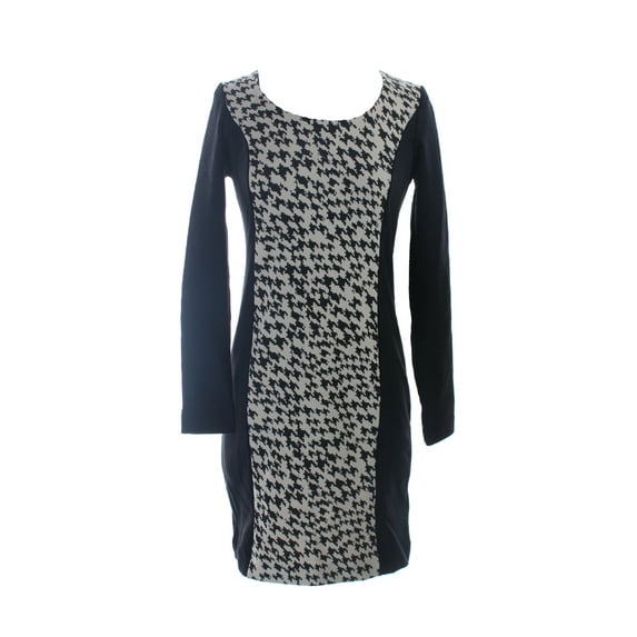 Kensie Womens Grey Black Color Blocked Houndstooth Scoop-Neck Sheath Dress XL