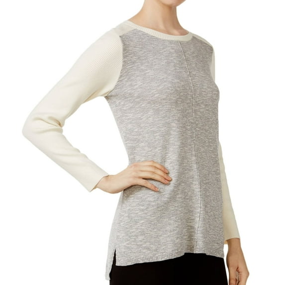 Kensie Womens Hi-Lo Colorblocked Knit Sweater, Grey, X-Large