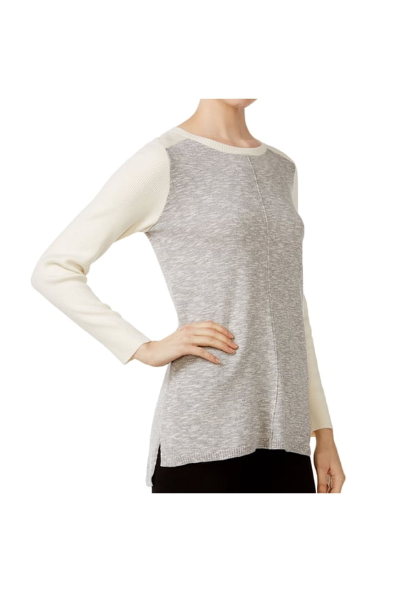Womens Hi-Lo Colorblocked Knit Sweater, Grey, X-Large