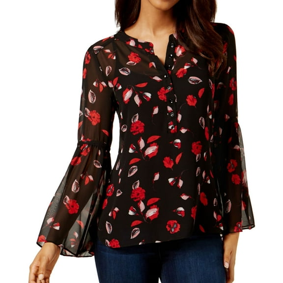 Kensie Womens High Low Knit Blouse, Black, X-Small