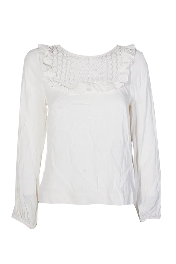 Womens Ivory Ruffled Lace Top XS