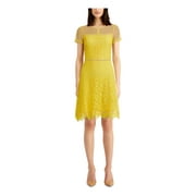 Kensie Womens Lace A-line Dress, Yellow, 2