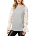 thumbnail image 1 of Kensie Womens Lace-Contrast Fleece Sweater (Heather Grey, X-Large), 1 of 3