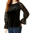 thumbnail image 1 of Kensie Womens Lace Sleeve Knit Blouse, Black, Small, 1 of 2
