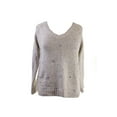 thumbnail image 1 of Kensie Womens Oatmeal Long-Sleeve V-Neck Embellished Sweater S, 1 of 4