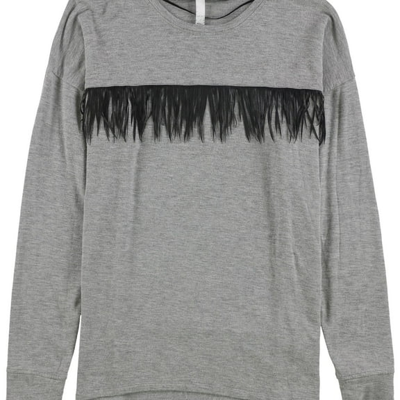 Kensie Womens Pleather Trim Sweatshirt, Grey, X-Small