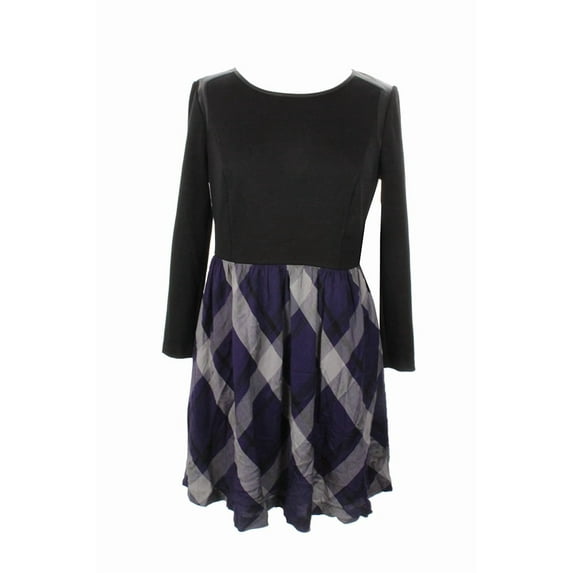 Kensie Womens Purple Combo Long-Sleeve Plaid-Print Dress S