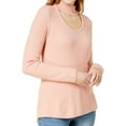 thumbnail image 1 of Kensie Womens Ribbed Knit Choker Pullover Sweater, Pink, X-Small, 1 of 2